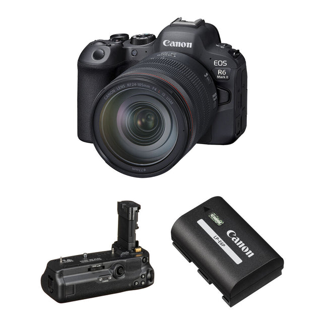 Canon EOS R6 Mark II Cámara Sin Espejo 24.2MP 4K60 con Empuñadura y Kit de Baterías