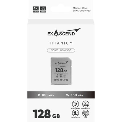 Exascend 128GB Titanium Tarjeta de Memoria SDXC UHS-I 180MB/s Lectura 150MB/s Escritura