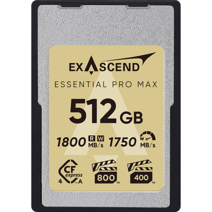 Exascend 512GB Essential Pro Max CFexpress 4.0 Tipo A Tarjeta de Memoria 1800 MB/s Lectura Escritura