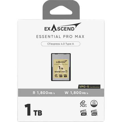 Exascend 1TB Essential Pro Max Tarjeta de Memoria CFexpress 4.0 Tipo A 1800 MB/s Lectura Escritura