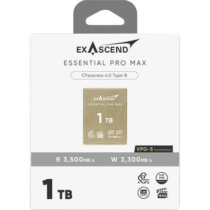 Exascend 1TB Essential Pro Max Tarjeta de Memoria CFexpress 4.0 Tipo B 3500 MB/s de Lectura 3300 MB/s de Escritura