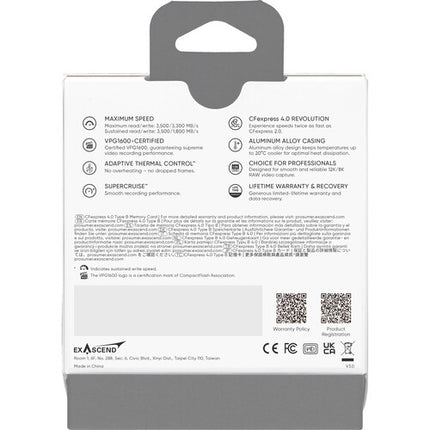 Exascend 1TB Essential Pro Max Tarjeta de Memoria CFexpress 4.0 Tipo B 3500 MB/s de Lectura 3300 MB/s de Escritura
