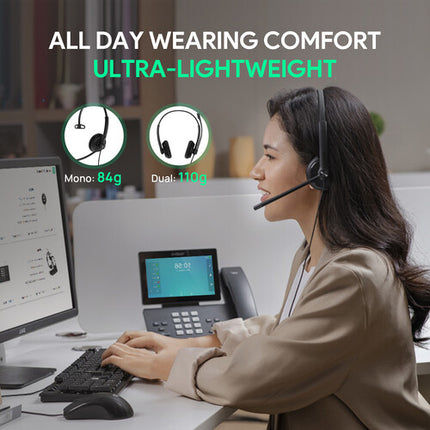 Yealink UH34 Mono Auricular USB para Microsoft Teams con Driver 28mm y Micrófono Ajustable