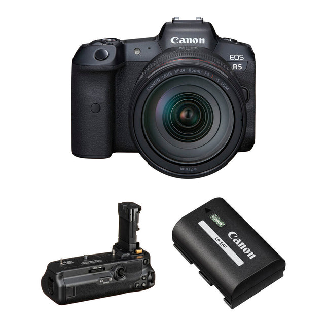 Canon EOS R5 Cámara Sin Espejo 45MP 8K Video con Lente 24-105mm y Empuñadura