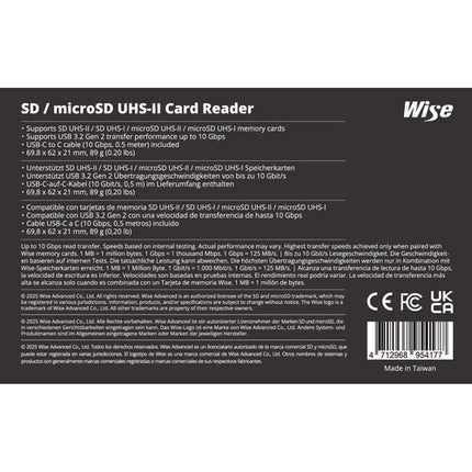 Wise Advanced Lector de Tarjetas SD microSD UHS-II USB-C 10 Gb/s aluminio negro