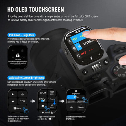 Neewer QZ-N Disparador Flash Inalámbrico TTL para Nikon OLED táctil batería recargable