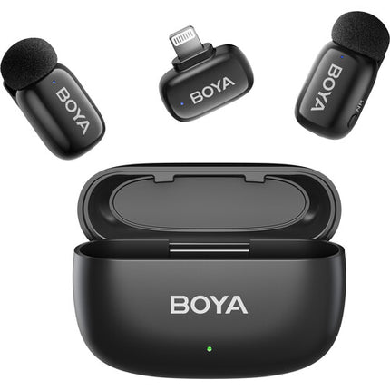 BOYA mini 2 Sistema de Micrófono Inalámbrico para 2 Personas con Conector Lightning y Estuche de Carga