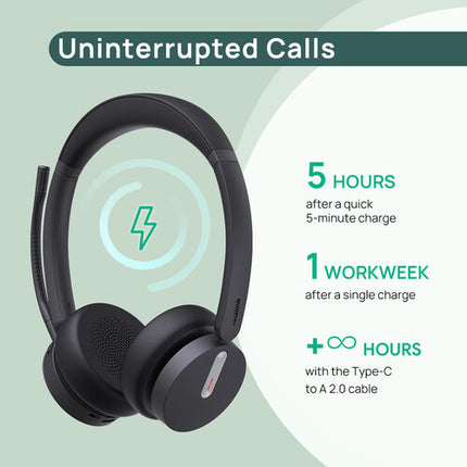 Yealink BH70 Auriculares Bluetooth Estéreo Inalámbricos 35h Uso USB-C/A