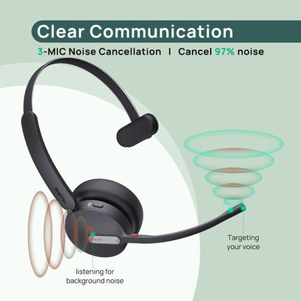 Yealink BH70 Auricular Bluetooth Mono Inalámbrico para Microsoft Teams con 35 Horas de Uso y USB-C/A