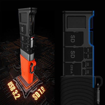 Leofoto LCR-01 Estuche Transferencia Tarjetas Naranja con USB-C y Almacenamiento para 11 tarjetas