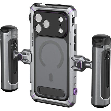 SmallRig Mobile Dual Handle Kit para iPhone 17 Pro Max Edición Megatron con asa inalámbrica giratoria y protector TPU