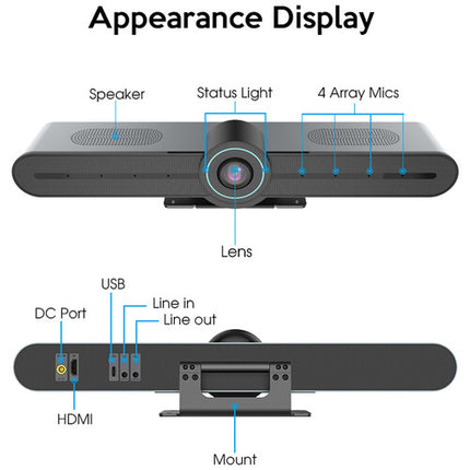 Moertek MC800H Barra de Video 4K Control Gestual AI 8MP HDMI USB-C