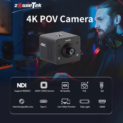 Zowietek 4K NDI HX3 Cámara POV con Sensor 8MP y Lente 3.9mm M12
