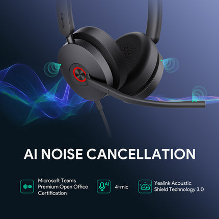 Yealink UH48 Auriculares USB-C/A Estéreo con Micrófonos Cancelación de Ruido 30mm y Bolsa Impermeable