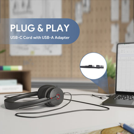 Yealink UH48 Auriculares USB-C/A Estéreo con Micrófonos Cancelación de Ruido 30mm y Bolsa Impermeable