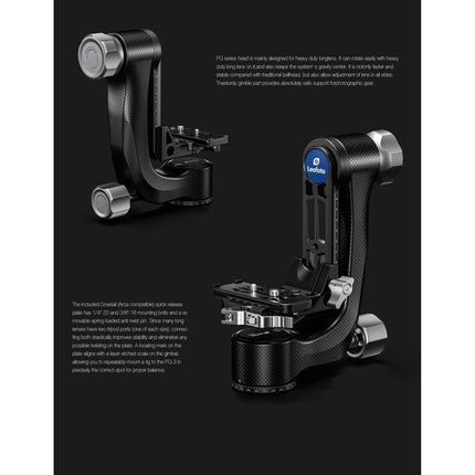 Leofoto PG-3L Cabezal Cardán de Fibra de Carbono 55 lb 9.25"