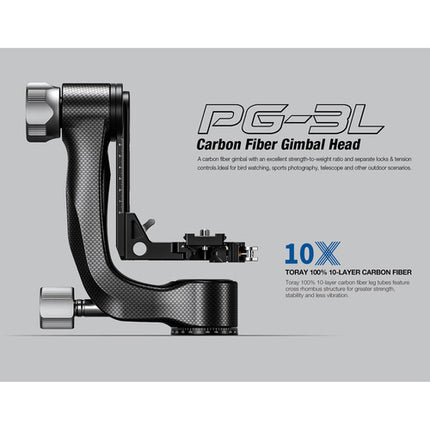 Leofoto PG-3L Cabezal Cardán de Fibra de Carbono 55 lb 9.25"
