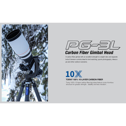 Leofoto PG-3L Cabezal Cardán de Fibra de Carbono 55 lb 9.25"
