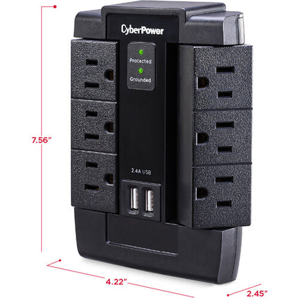CyberPower P600WSURC1 Protector de sobretensión 6 tomas 1200 julios 2 USB