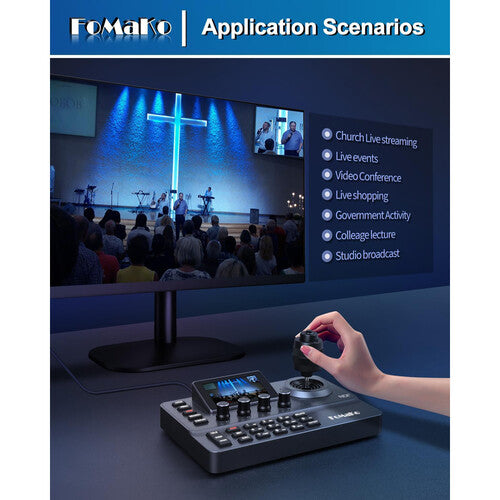 FoMaKo KC606N Controlador de Cámara PTZ NDI con Joystick 4D y Pantalla 3"