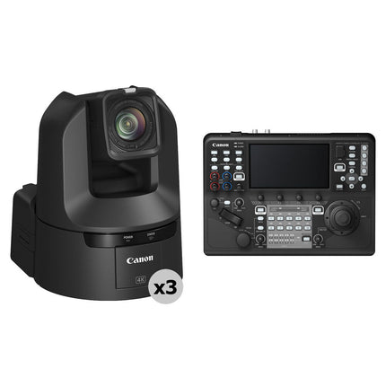 Kit Canon CR-N350 4K NDI PTZ con 3 cámaras y controlador RC-IP1000 20x zoom 7" pantalla táctil