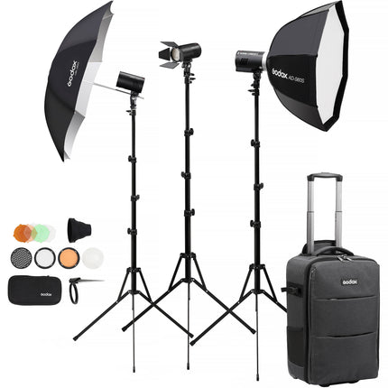 Godox AD100Pro II y AD300Pro II Kit de flashes 3 luces 350 y 490 destellos full power 16 grupos de color