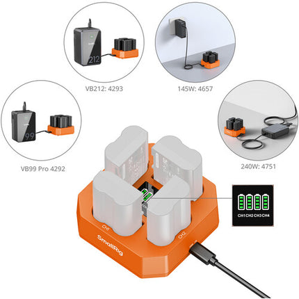 SmallRig EN-EL15C Cargador de Baterías Cuádruple con Indicadores LED
