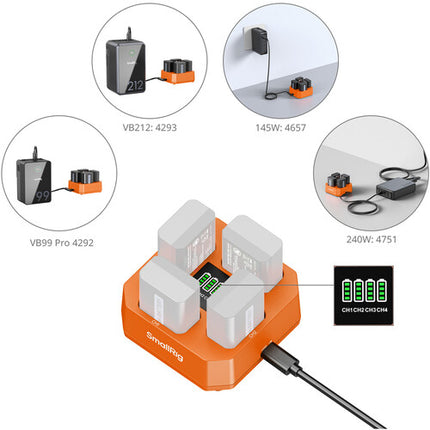 SmallRig Cargador de Baterías NP-FW50 Cuádruple con Indicadores LED