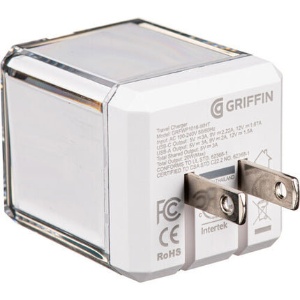 Griffin Technology Cargador de Pared Dual USB 20W Blanco USB-A y USB-C