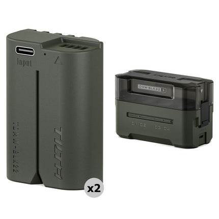 Tilta DMW-BLK22 Kit con 2 baterías 2400mAh y estación de carga portátil verde para cámaras Panasonic Lumix
