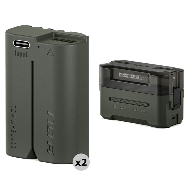 Tilta DMW-BLK22 Kit con 2 baterías 2400mAh y estación de carga portátil verde para cámaras Panasonic Lumix