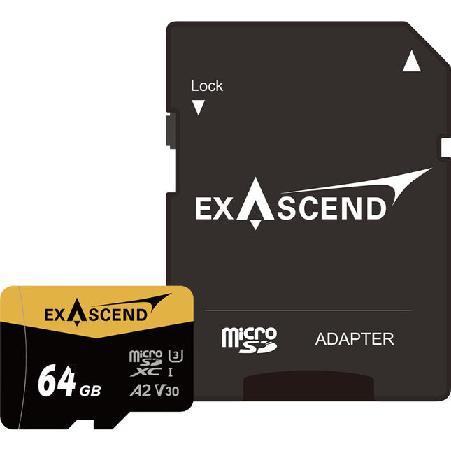 Exascend 64GB Catalyst microSDXC UHS-I Tarjeta de Memoria con Adaptador SD 170MB/s lectura 140MB/s escritura