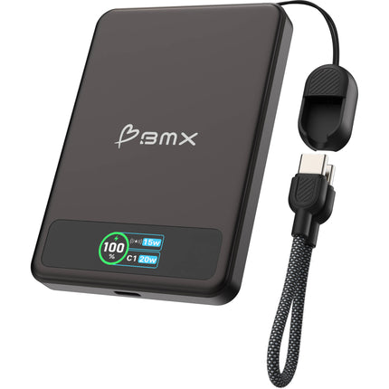 BMX SolidSafe Power Bank 5000mAh 20W Carga Inalámbrica Negra