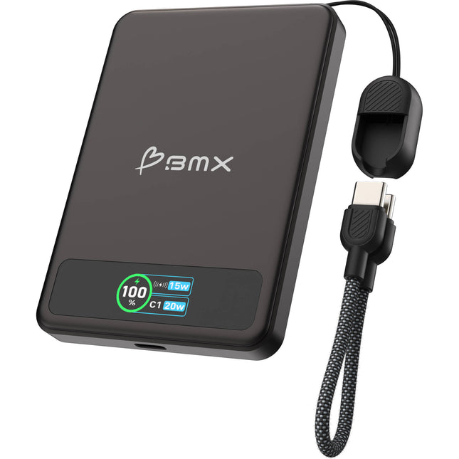 BMX SolidSafe Power Bank 5000mAh 20W Carga Inalámbrica Negra