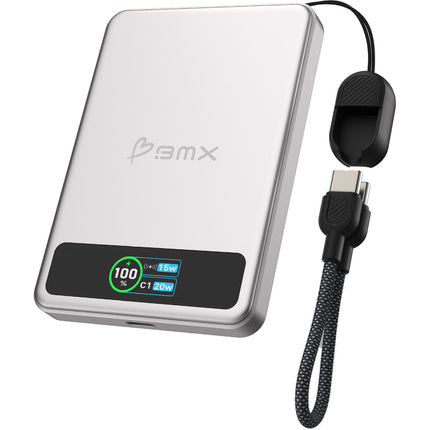 BMX SolidSafe Power Bank 5000mAh Carga Inalámbrica 15W Plata
