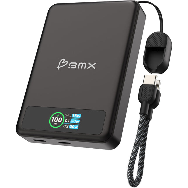 BMX SolidSafe Power Bank 10,000mAh 30W Carga Inalámbrica Negra