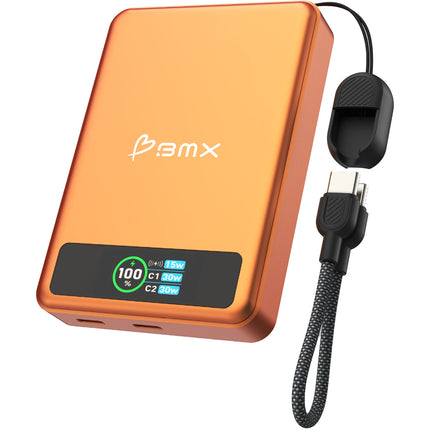 BMX SolidSafe Power Bank 10000mAh 30W Carga Inalámbrica Magnética Naranja