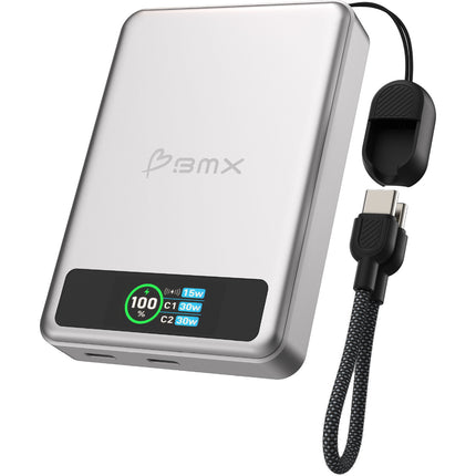 BMX SolidSafe Power Bank 10,000mAh 30W Carga Inalámbrica Magnético Plata