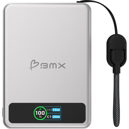 BMX SolidSafe Power Bank 5000mAh Carga Inalámbrica 15W Plata