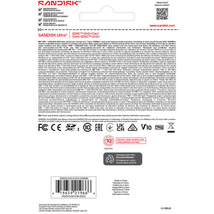 SanDisk 512GB Ultra Tarjeta de Memoria SDXC UHS-I 195MB s de Lectura