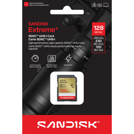 SanDisk 128GB Extreme Tarjeta de Memoria SDXC UHS-I V30 230MB/s Lectura 120MB/s Escritura