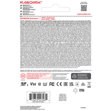 SanDisk 128GB Extreme Tarjeta de Memoria SDXC UHS-I V30 230MB/s Lectura 120MB/s Escritura