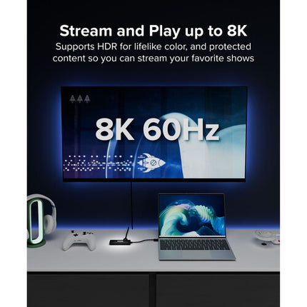 Adaptador USB-C a Triple HDMI Plugable 8K 60Hz 4K 144Hz para pantallas