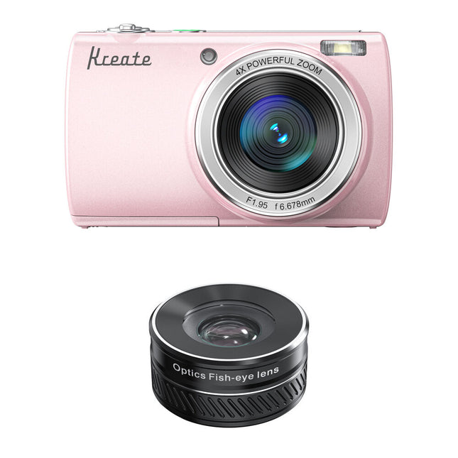 Kreate KR48 Cámara digital 88MP 8K UHD Zoom 16x con kit de lentes rosa