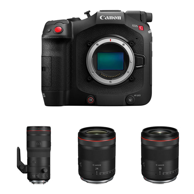 Canon EOS C80 cámara de cine 6K Full Frame con lentes 24-105mm f2.8 24mm f1.4