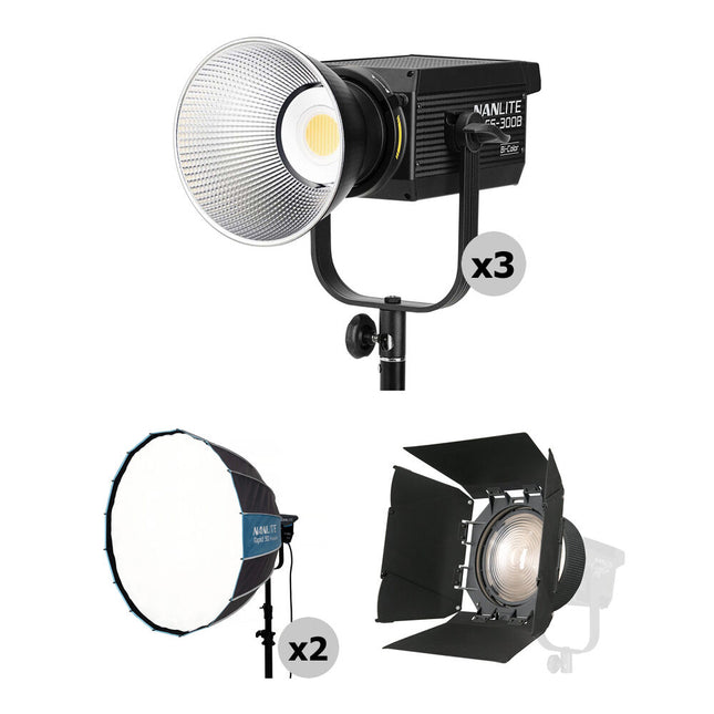Nanlite FS-300B Monoluz LED Bicolor Kit 3 Luces 38,720 Lux 2700-6500K