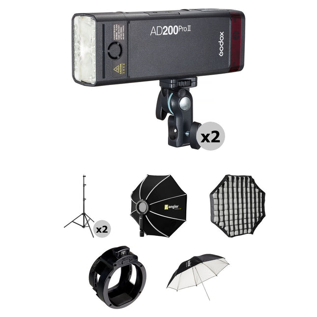 Godox AD200Pro II Kit Fotografía Retrato 2 Flashes 200Ws 28" Softbox