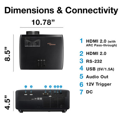 Optoma Technology UHZ36 Proyector Láser DLP UHD 4K 3500 Lúmenes 300 Pulgadas