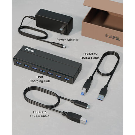 Plugable Hub USB 3.0 7 Puertos 5x 0.9A 2x 1.5A Adaptador 36W