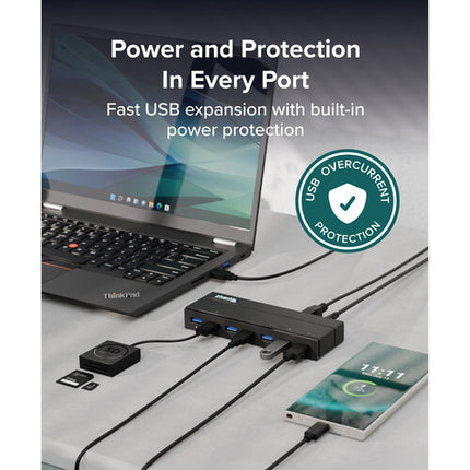 Plugable Hub USB 3.0 7 Puertos 5x 0.9A 2x 1.5A Adaptador 36W